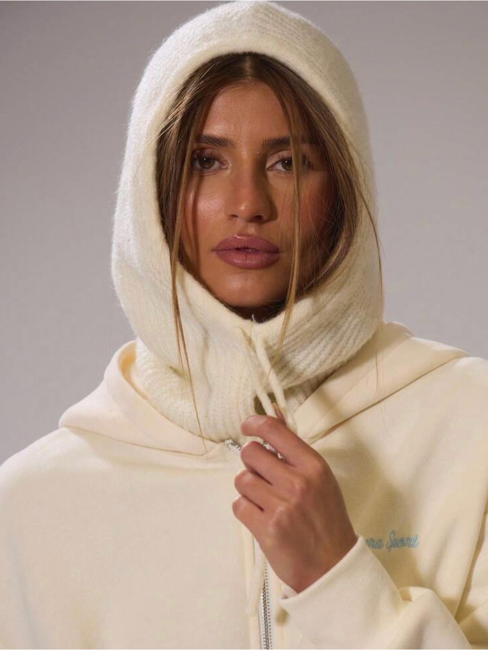 Hand Crafted Cream Knit Hooded Balaclava